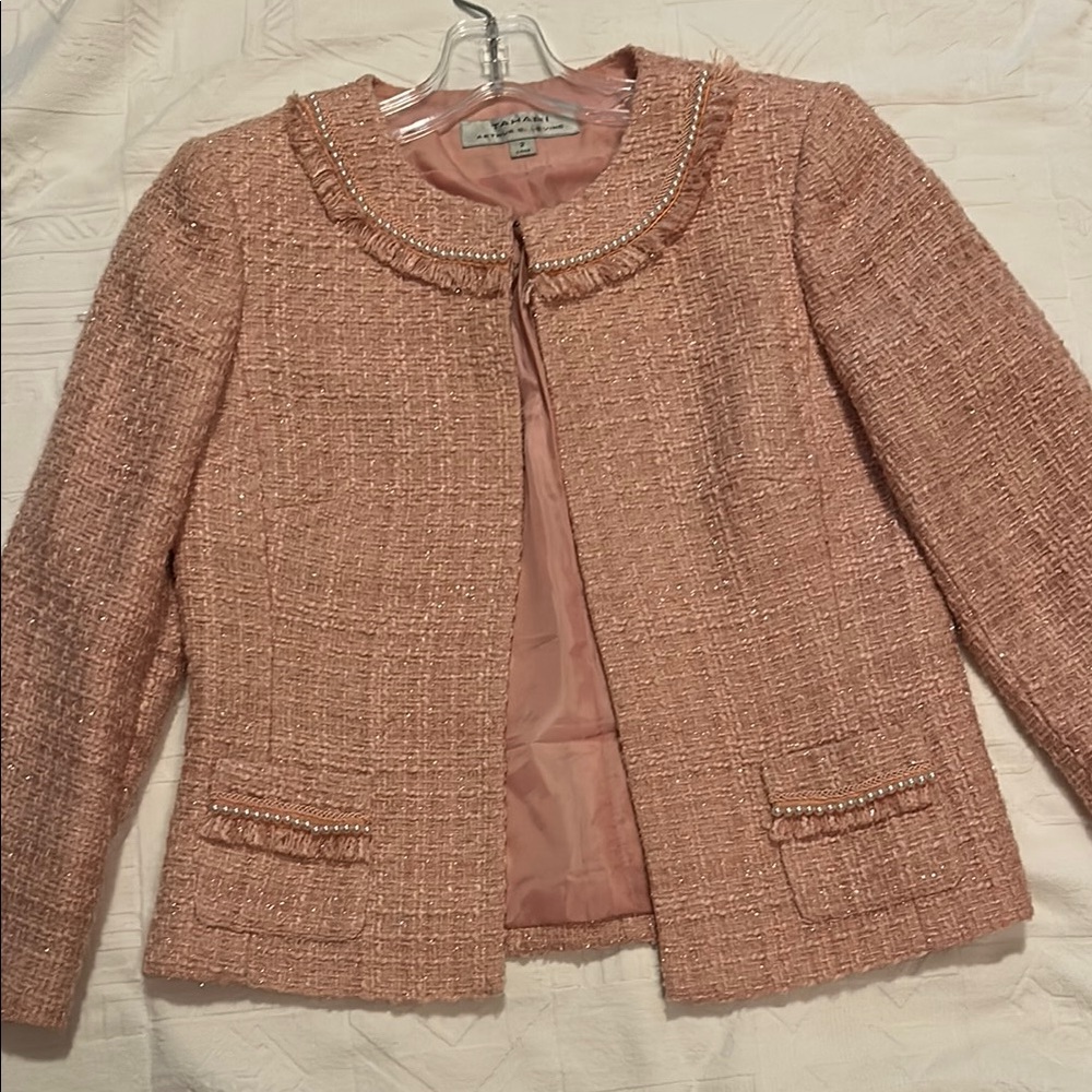 Tahari Pink Tweed Blazer Structured Suit Jacket